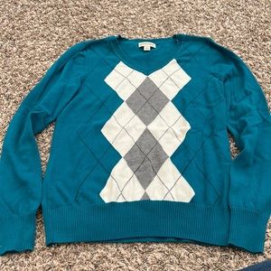 Argyle sweater teal, cram and gray